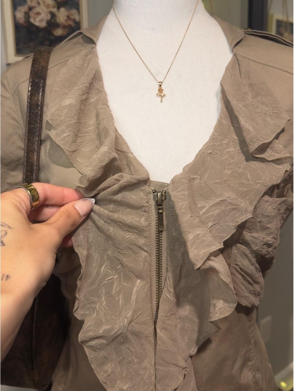 Taupe Utility Ruffle Dress - Picture 3 of 8